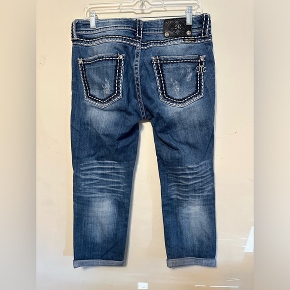 Miss‎ Me Boyfriend Size 26 Jeans Thick Stitching Distressed Cuffed Bling - Picture 4 of 4
